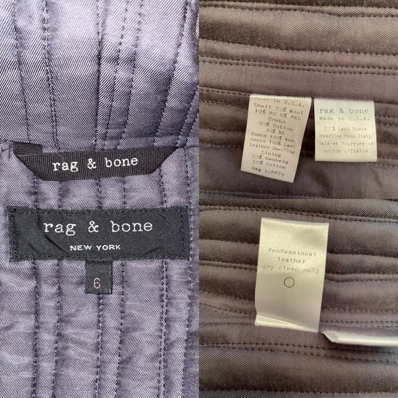 New Rag & Bone Wool Leather Faux Fur Trim Zip Up Hooded Coat Quilted Lining - Picture 15 of 15